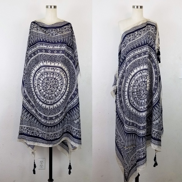 Lucky Brand Accessories - Lucky Brand Silk Scarf Embellished Floral Mandala
